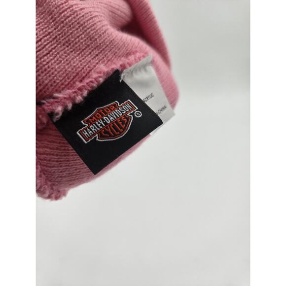NWT Harley-Davidson Pink Knit Beanie Newborn Winter Hat Embroidered Logo - Picture 3 of 3